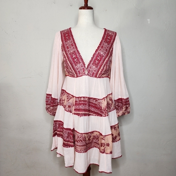Free People My Love Pink Boho Mini Dress Size Small - Picture 1 of 9